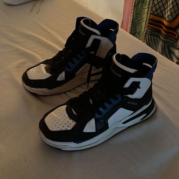 BALMAIN Leather High Trainers - US Men’s Size 10.5 - EU 44 Men’s Size - Picture 4 of 12